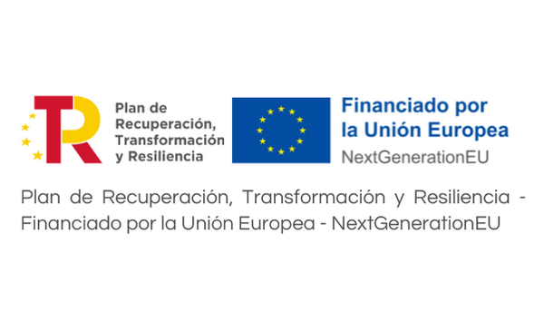 imagen con logotipos de unión europea y gobierno de españa. El texto dice "Financiado por la Unión Europea NextGenerationEU" y "Plan de Recuperación, Transformación y Resiliencia".